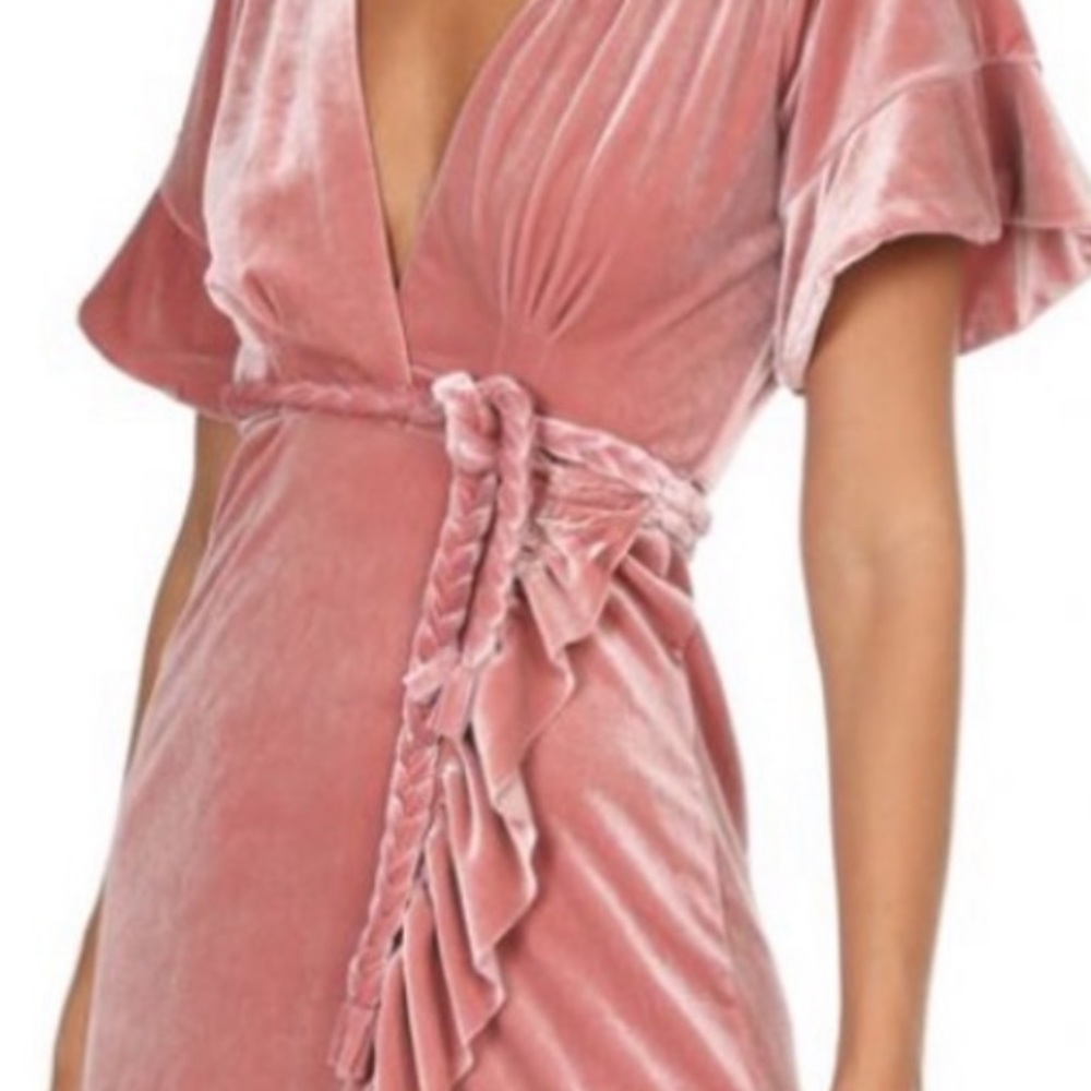 Misa Los Angeles velvet wrap dress in pink.